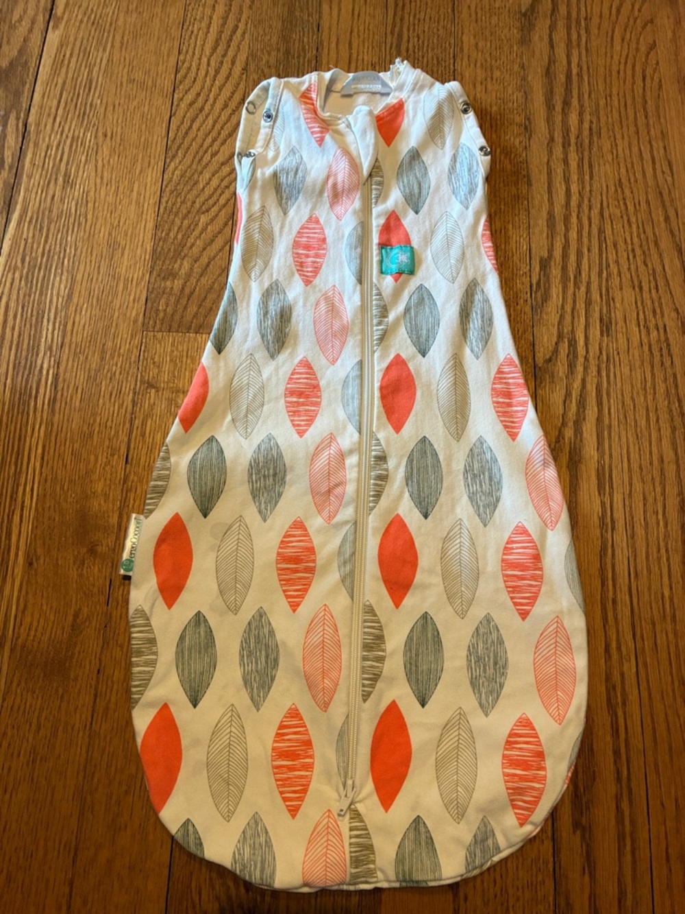 Neutral Leaf-Print Kids Sleep Sack in Coral & Gray
